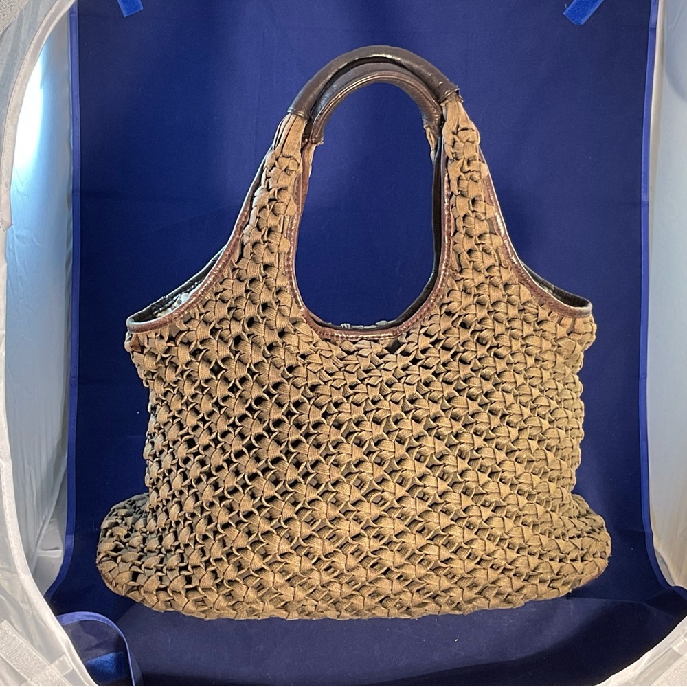 Banana Republic Woven Textile Safari Tote Bag Leather Handles Festival Boho - Picture 4 of 15